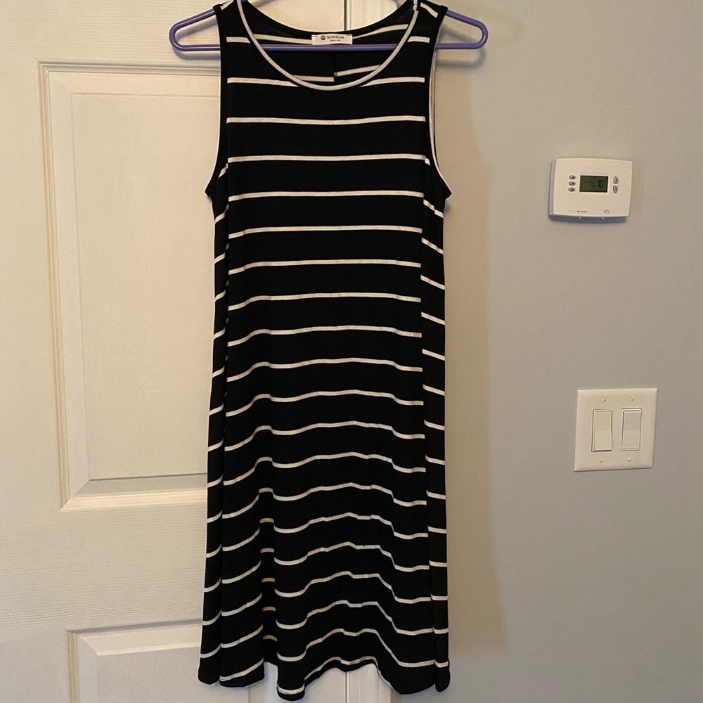 Bombom Maxi dress, black with white stripes.  NWOT